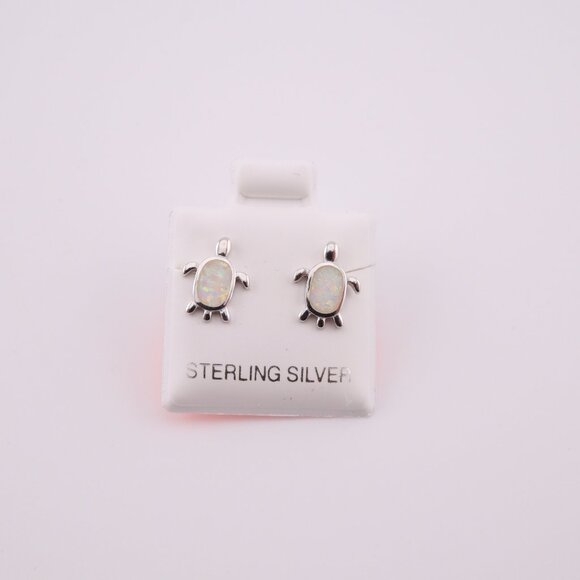 Women's Sterling Silver Jewelry Turtle Stud Fashion Earrings with Opal Accents** - Picture 1 of 12
